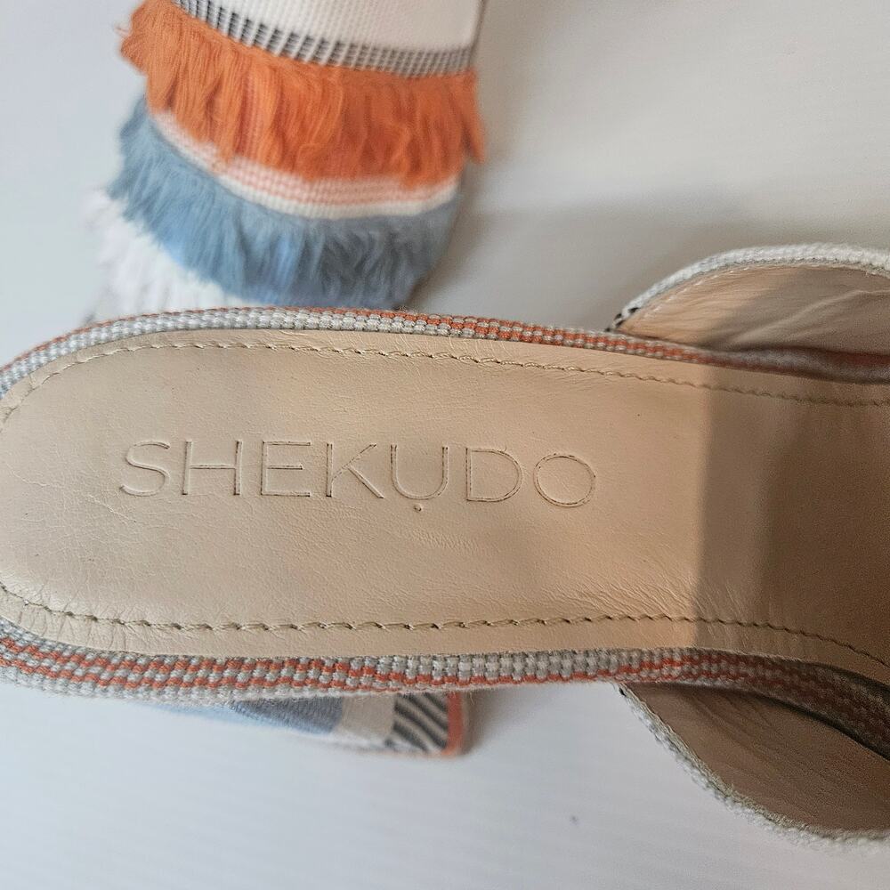 Shekudo Ilamoye Woven Fringe Block Heel Mules 9 / 39 - EUC, Color Weave 2 - Picture 6 of 11